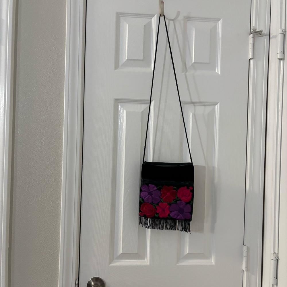 Floral Black and Purple Crossbody Bag